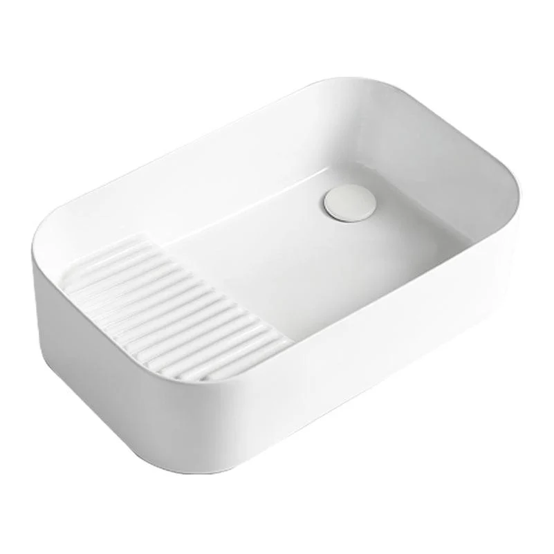 Modern Bathroom Sink Rectangular Porcelain Vessel Sink with Pop-Up Drain -Bathlova