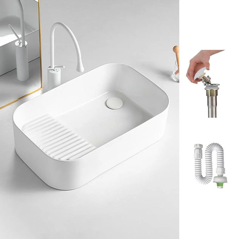 Modern Bathroom Sink Rectangular Porcelain Vessel Sink with Pop-Up Drain -Bathlova