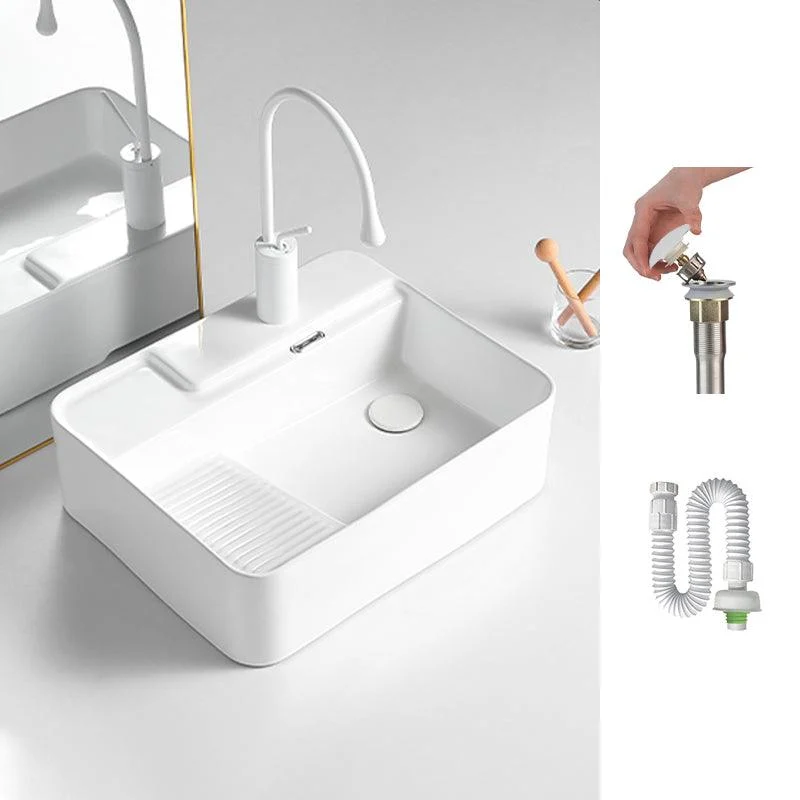 Modern Bathroom Sink Rectangular Porcelain Vessel Sink with Pop-Up Drain -Bathlova