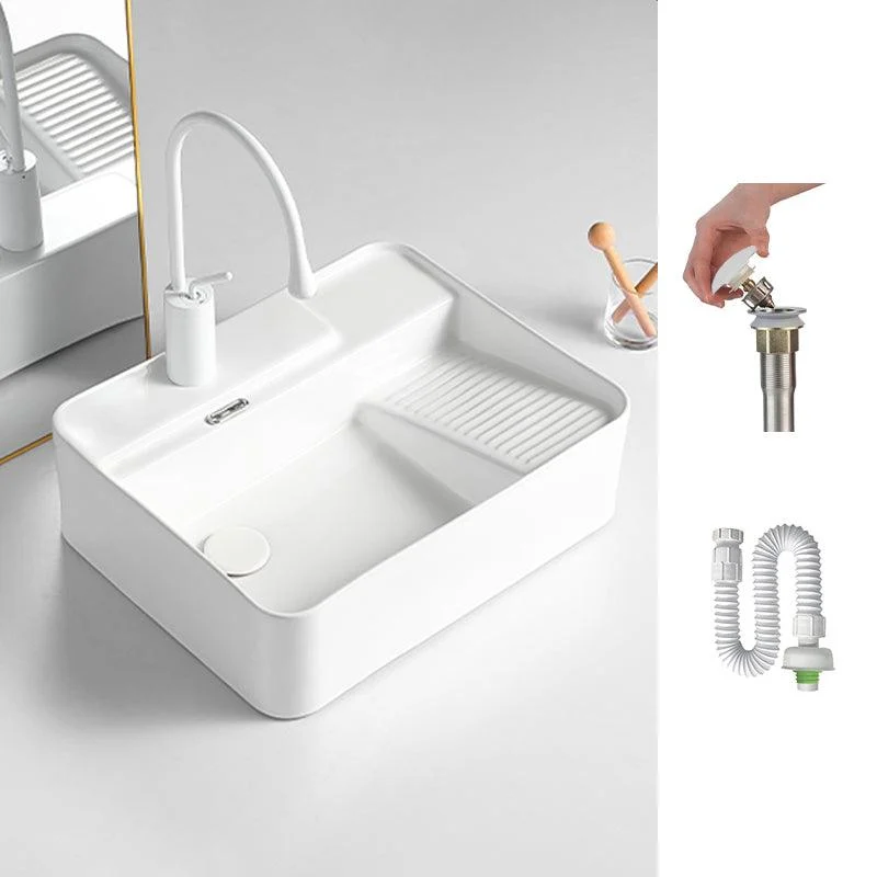 Modern Bathroom Sink Rectangular Porcelain Vessel Sink with Pop-Up Drain -Bathlova