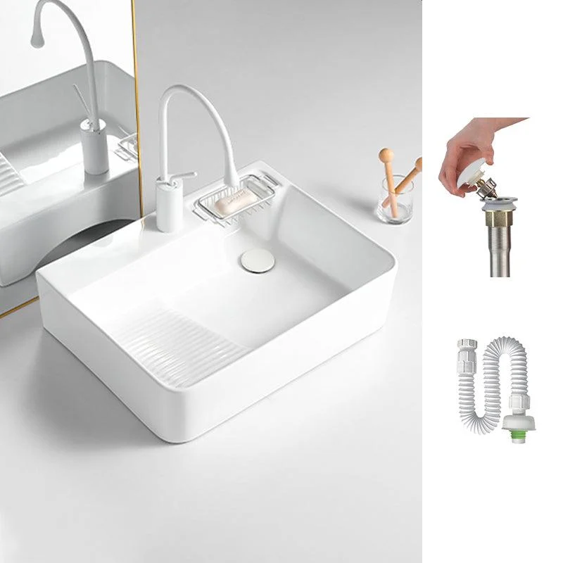 Modern Bathroom Sink Rectangular Porcelain Vessel Sink with Pop-Up Drain -Bathlova