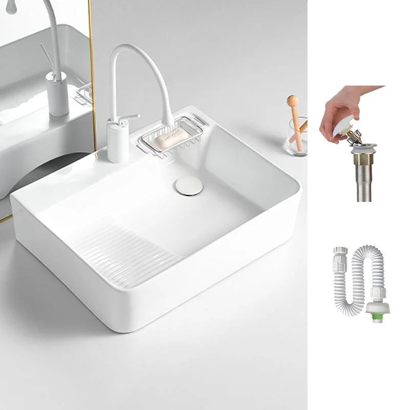 Modern Bathroom Sink Rectangular Porcelain Vessel Sink with Pop-Up Drain -Bathlova