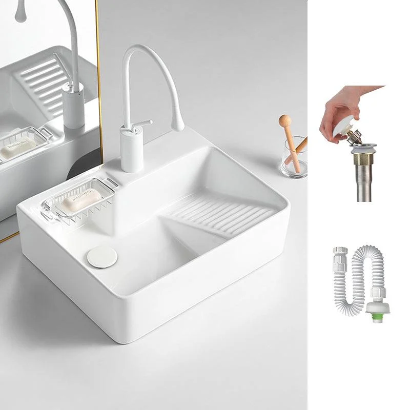 Modern Bathroom Sink Rectangular Porcelain Vessel Sink with Pop-Up Drain -Bathlova