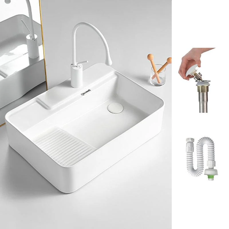 Modern Bathroom Sink Rectangular Porcelain Vessel Sink with Pop-Up Drain -Bathlova