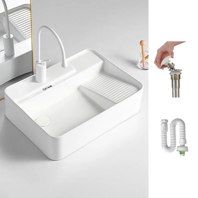 Modern Bathroom Sink Rectangular Porcelain Vessel Sink with Pop-Up Drain -Bathlova