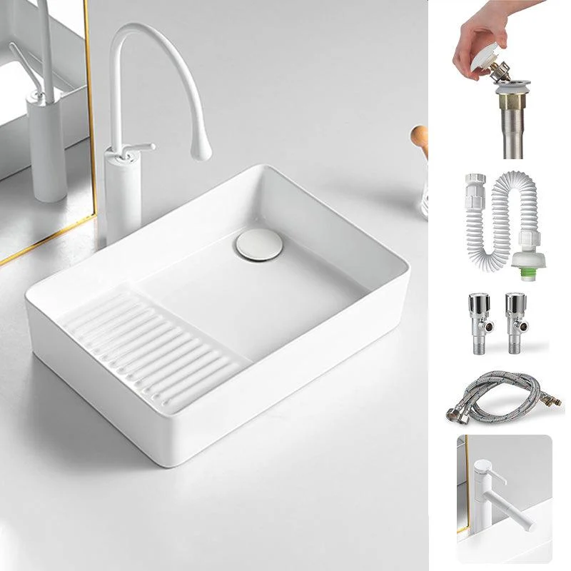 Modern Bathroom Sink Rectangular Porcelain Vessel Sink with Pop-Up Drain -Bathlova