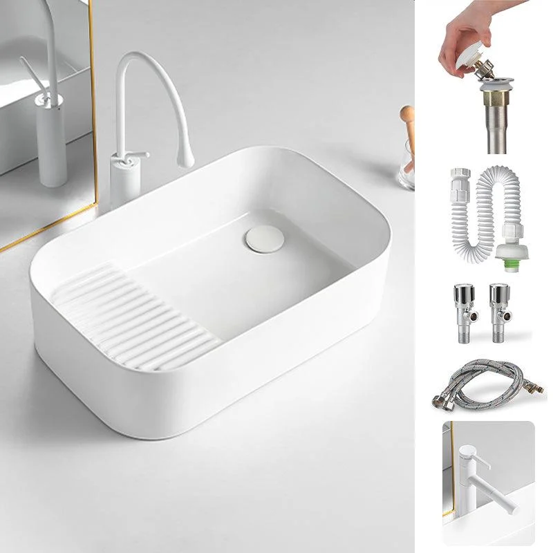 Modern Bathroom Sink Rectangular Porcelain Vessel Sink with Pop-Up Drain -Bathlova