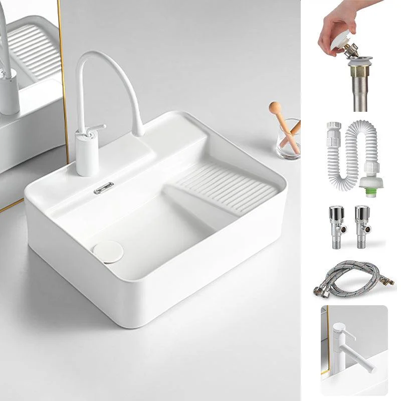 Modern Bathroom Sink Rectangular Porcelain Vessel Sink with Pop-Up Drain -Bathlova