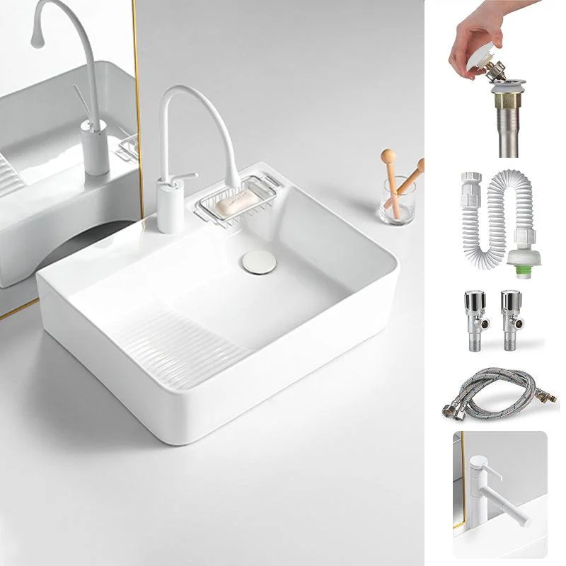 Modern Bathroom Sink Rectangular Porcelain Vessel Sink with Pop-Up Drain -Bathlova