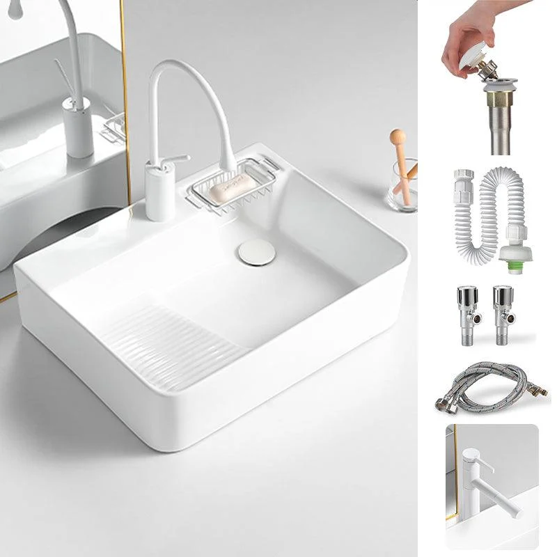 Modern Bathroom Sink Rectangular Porcelain Vessel Sink with Pop-Up Drain -Bathlova