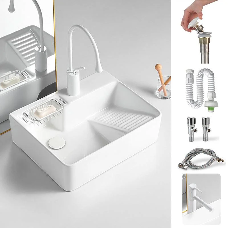 Modern Bathroom Sink Rectangular Porcelain Vessel Sink with Pop-Up Drain -Bathlova