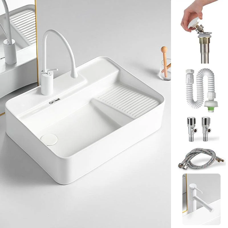 Modern Bathroom Sink Rectangular Porcelain Vessel Sink with Pop-Up Drain -Bathlova