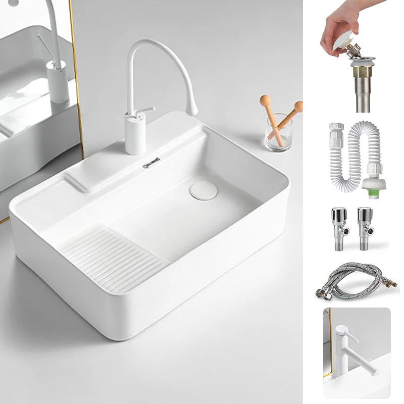 Modern Bathroom Sink Rectangular Porcelain Vessel Sink with Pop-Up Drain -Bathlova