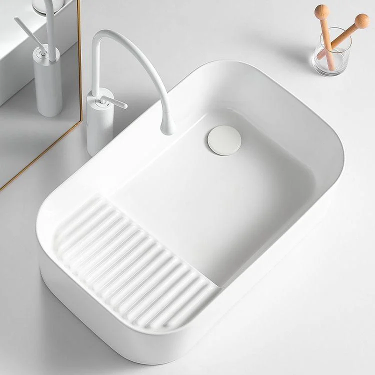 Modern Bathroom Sink Rectangular Porcelain Vessel Sink with Pop-Up Drain -Bathlova