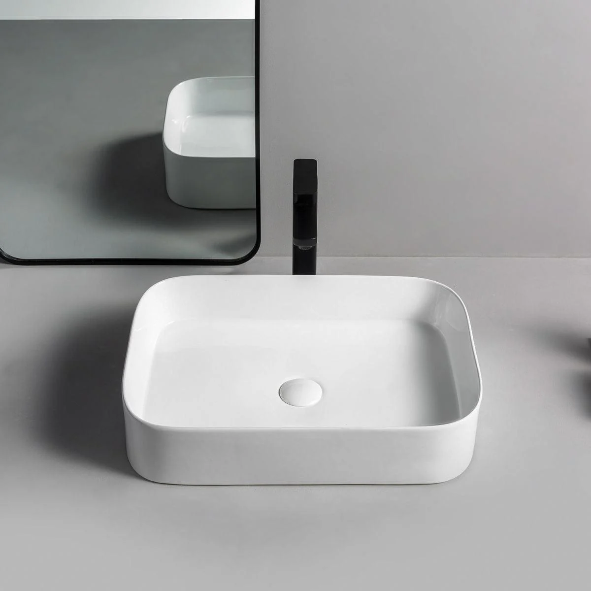 Modern Bathroom Sink Rectangular Porcelain with Pop-Up Drain Vessel Lavatory Sink -Bathlova