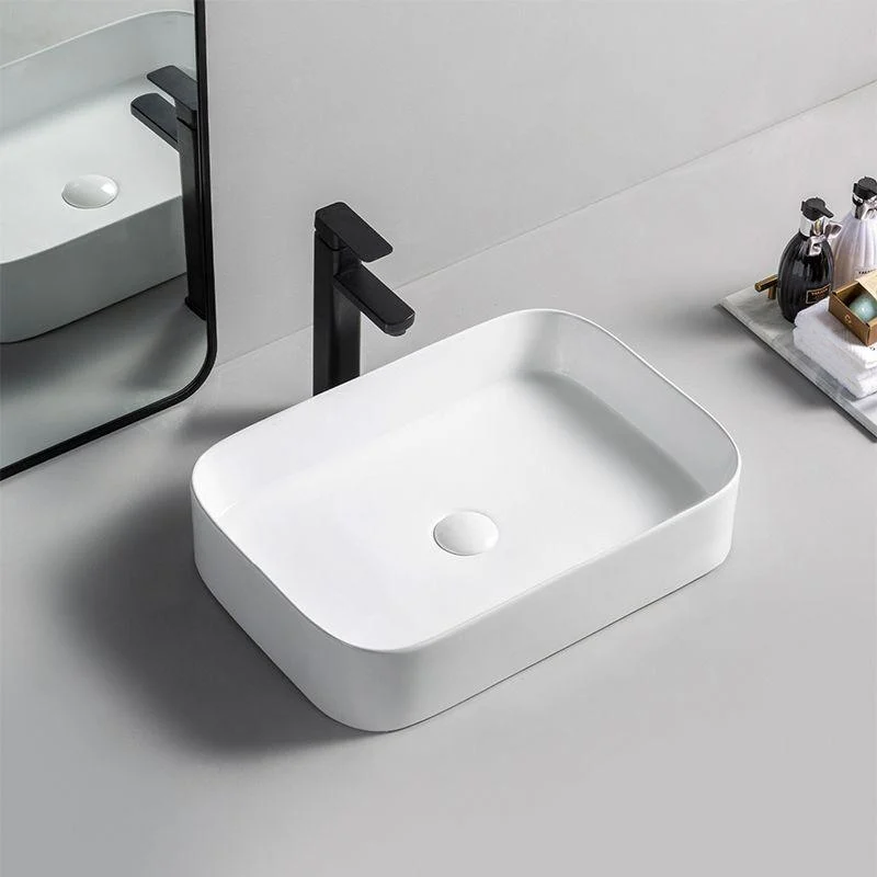 Modern Bathroom Sink Rectangular Porcelain with Pop-Up Drain Vessel Lavatory Sink -Bathlova