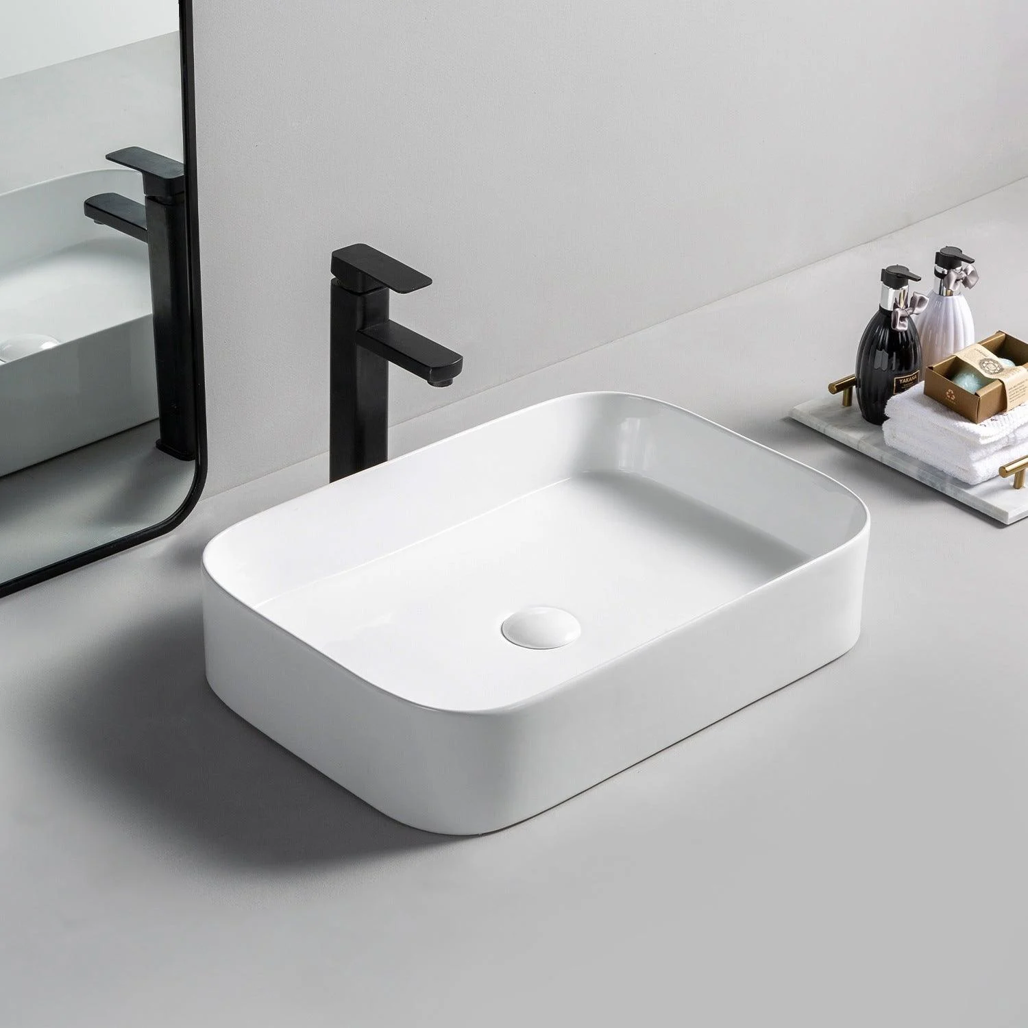 Modern Bathroom Sink Rectangular Porcelain with Pop-Up Drain Vessel Lavatory Sink -Bathlova