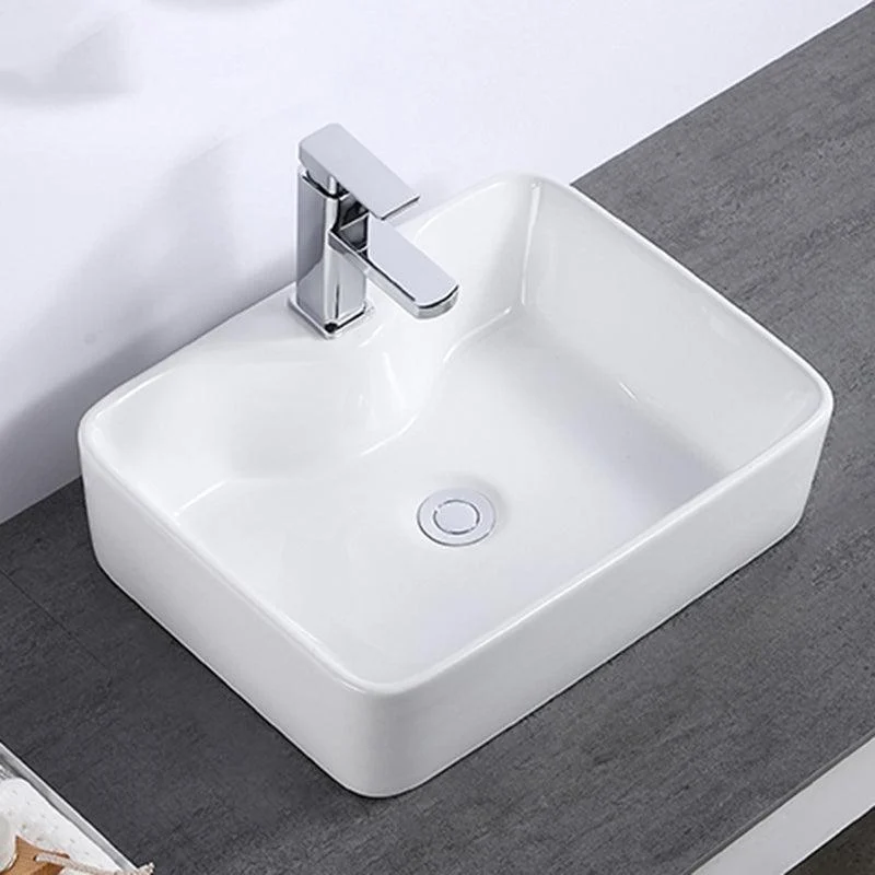 Modern Bathroom Sink Single Tap Hole Porcelain Rectangular Vessel Bathroom Sink -Bathlova