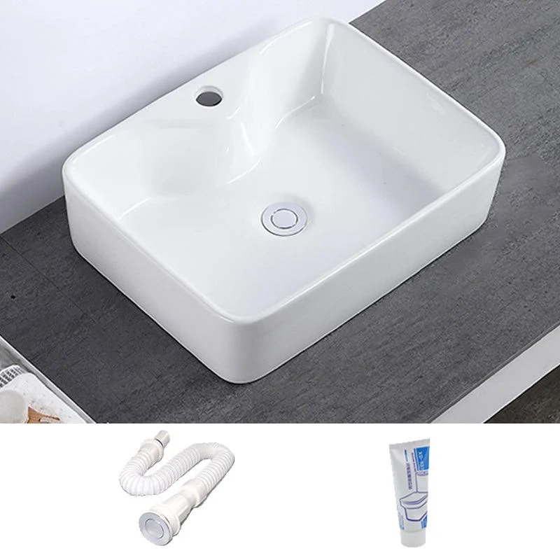 Modern Bathroom Sink Single Tap Hole Porcelain Rectangular Vessel Bathroom Sink -Bathlova