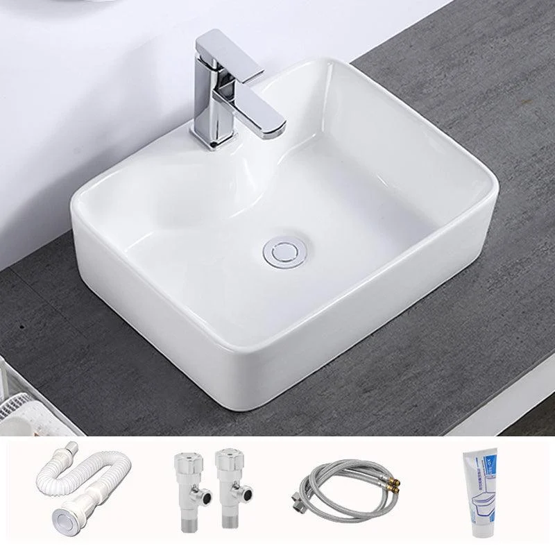 Modern Bathroom Sink Single Tap Hole Porcelain Rectangular Vessel Bathroom Sink -Bathlova