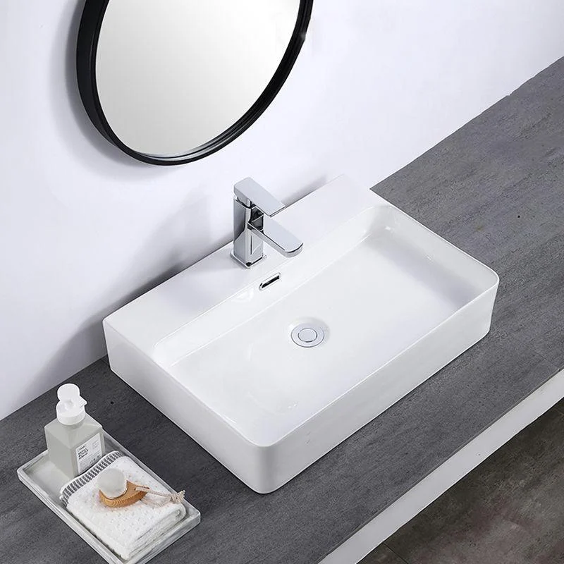 Modern Bathroom Sink Single Tap Hole Porcelain Rectangular Vessel Bathroom Sink -Bathlova