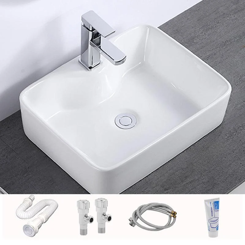 Modern Bathroom Sink Single Tap Hole Porcelain Rectangular Vessel Bathroom Sink -Bathlova