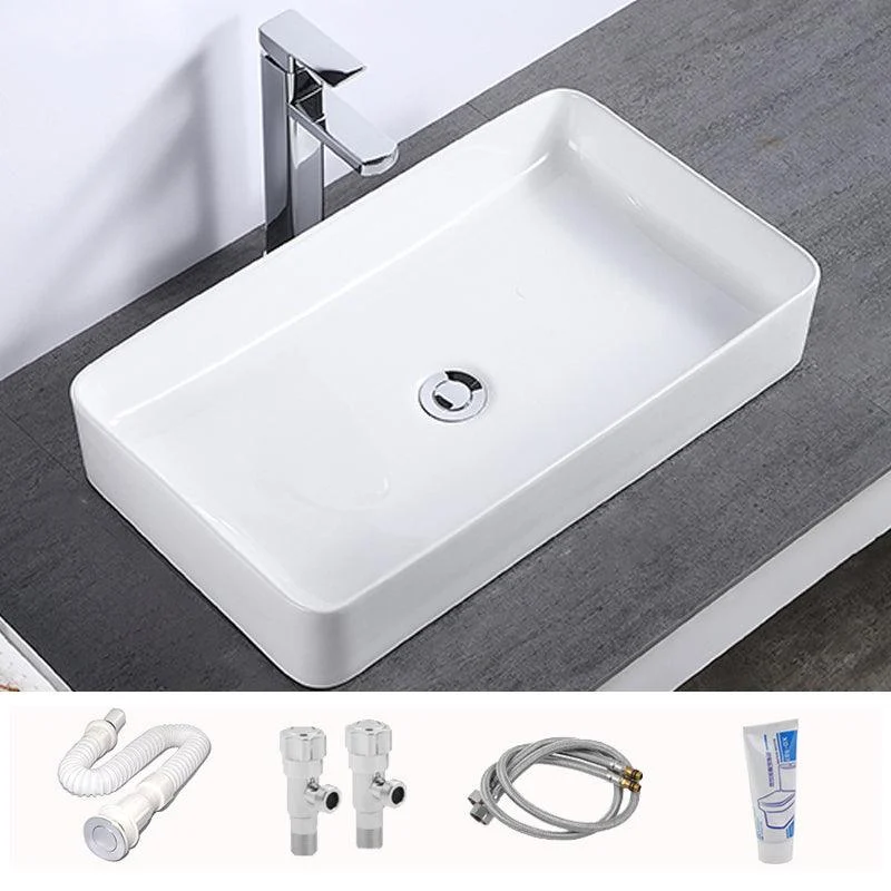 Modern Bathroom Sink Single Tap Hole Porcelain Rectangular Vessel Bathroom Sink -Bathlova