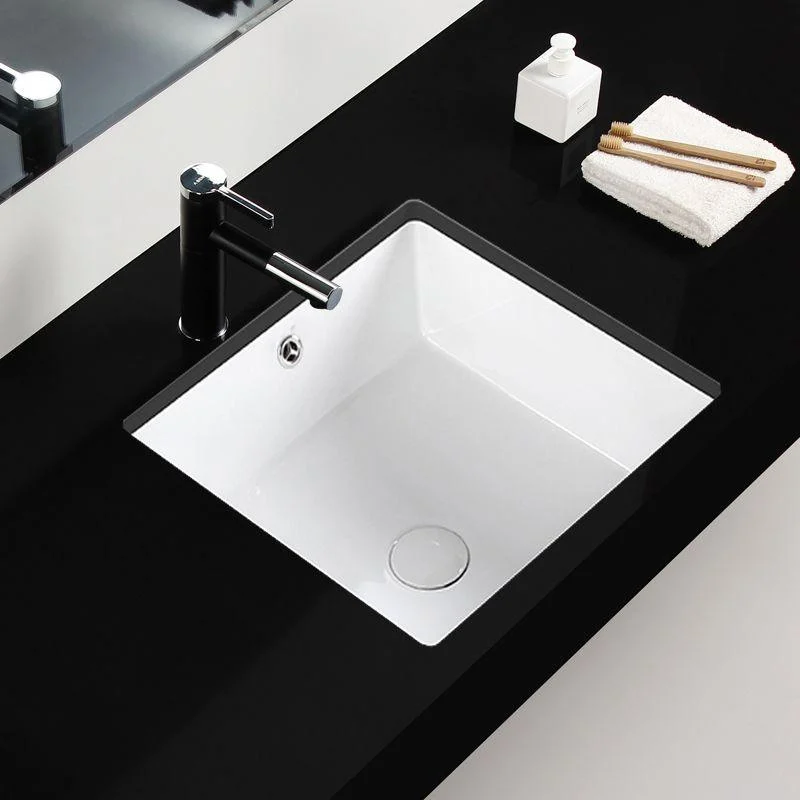 Modern Bathroom Sink Square Ceramic 1-Hole Overflow Sink with Tap -Bathlova