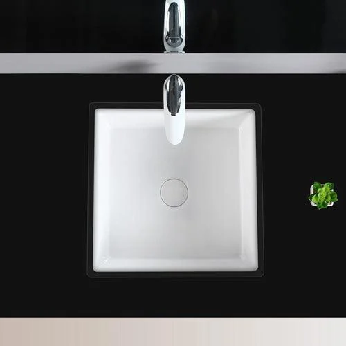 Modern Bathroom Sink Square Ceramic 1-Hole Overflow Sink with Tap -Bathlova