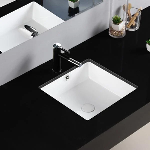 Modern Bathroom Sink Square Ceramic 1-Hole Overflow Sink with Tap -Bathlova