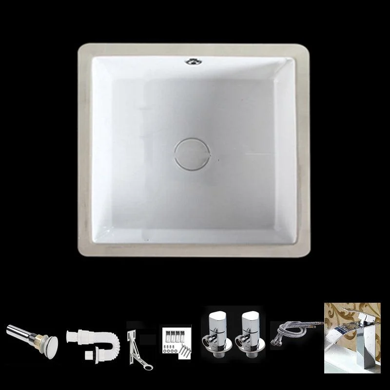 Modern Bathroom Sink Square Ceramic 1-Hole Overflow Sink with Tap -Bathlova