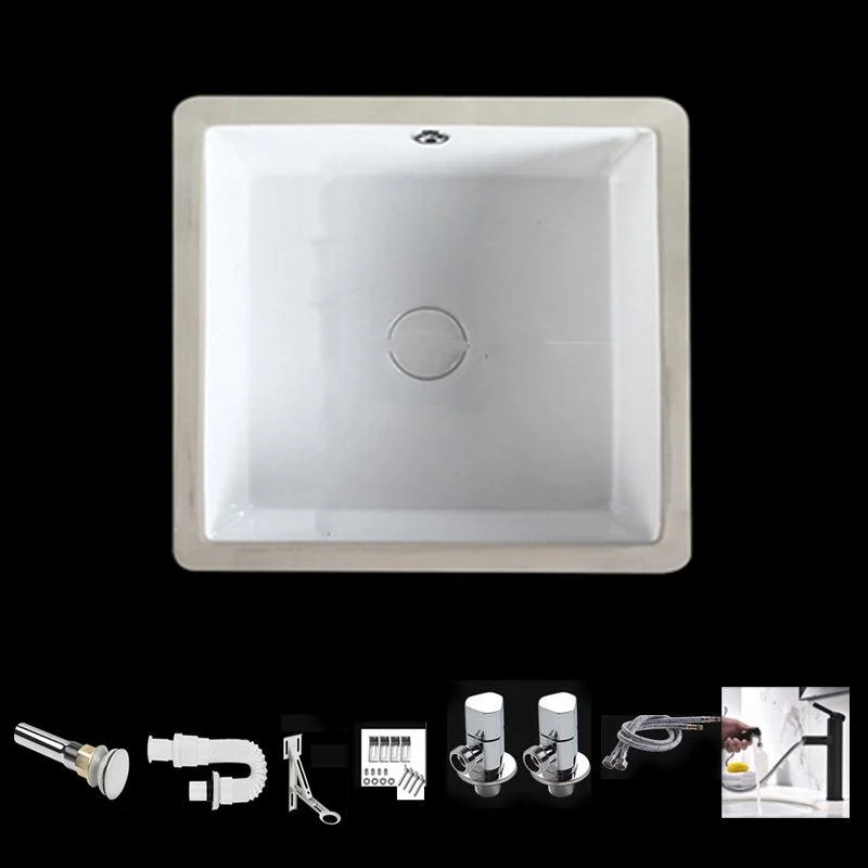 Modern Bathroom Sink Square Ceramic 1-Hole Overflow Sink with Tap -Bathlova