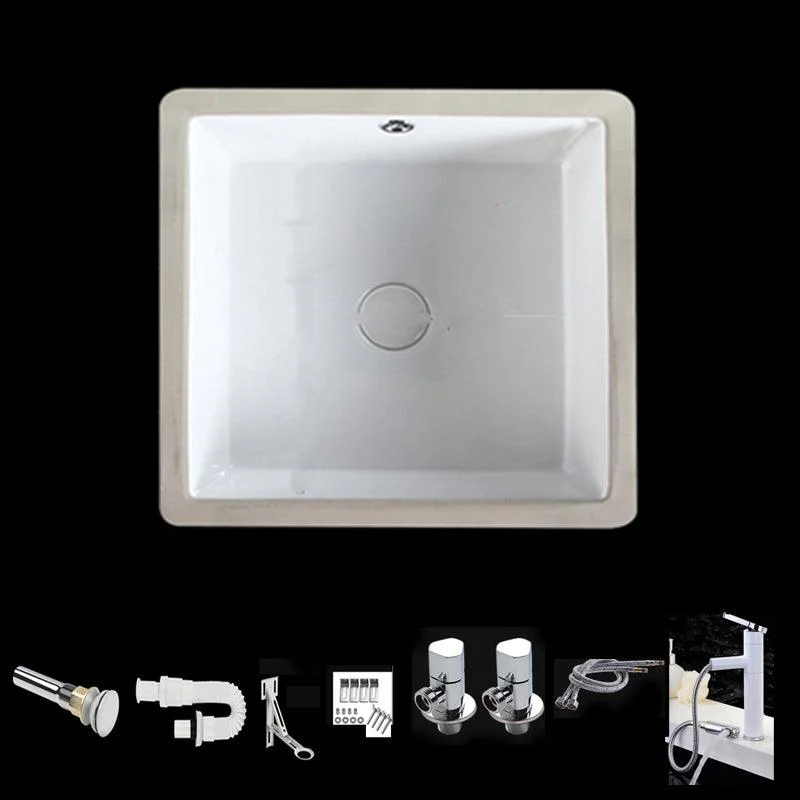 Modern Bathroom Sink Square Ceramic 1-Hole Overflow Sink with Tap -Bathlova