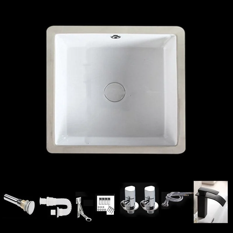 Modern Bathroom Sink Square Ceramic 1-Hole Overflow Sink with Tap -Bathlova