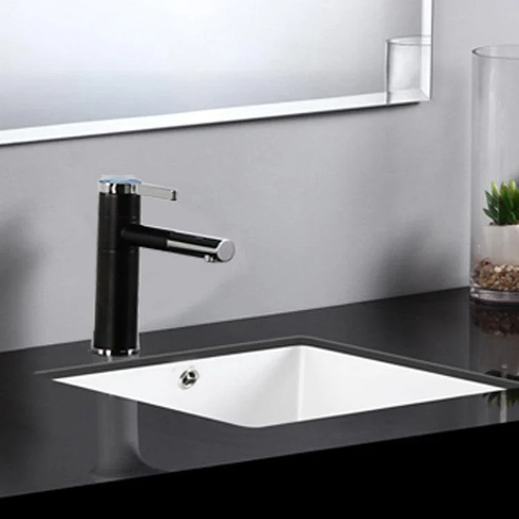 Modern Bathroom Sink Square Ceramic 1-Hole Overflow Sink with Tap -Bathlova