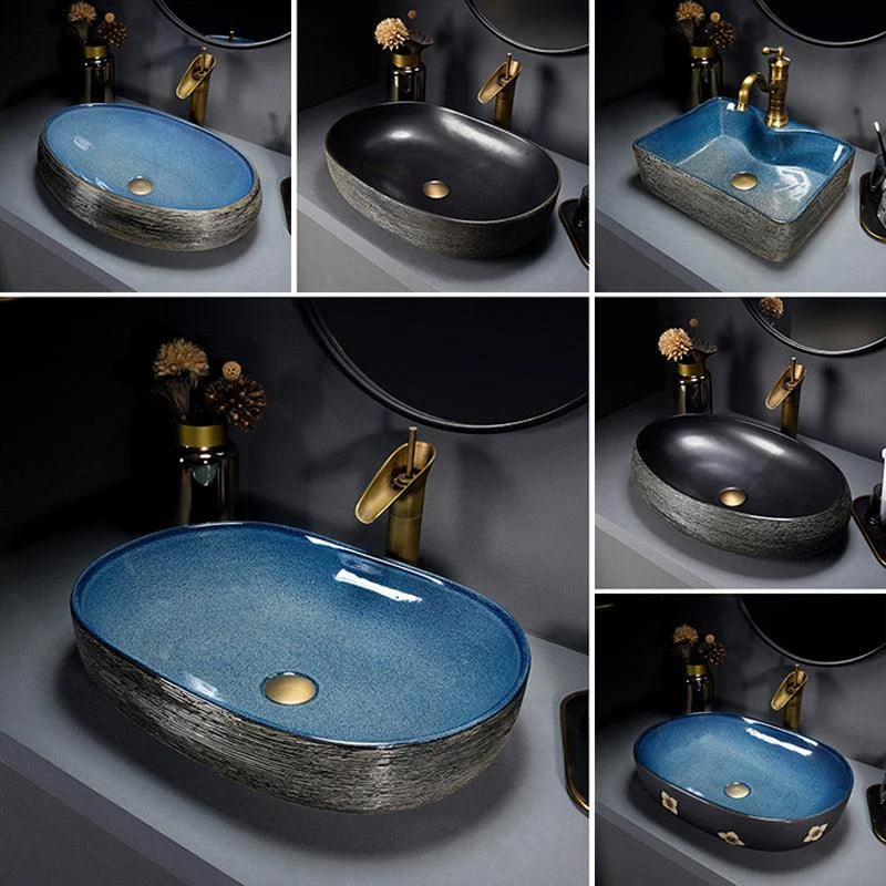 Modern Bathroom Sink Vitreous China Hand Painted Oval Vessel Lavatory Sink -Bathlova