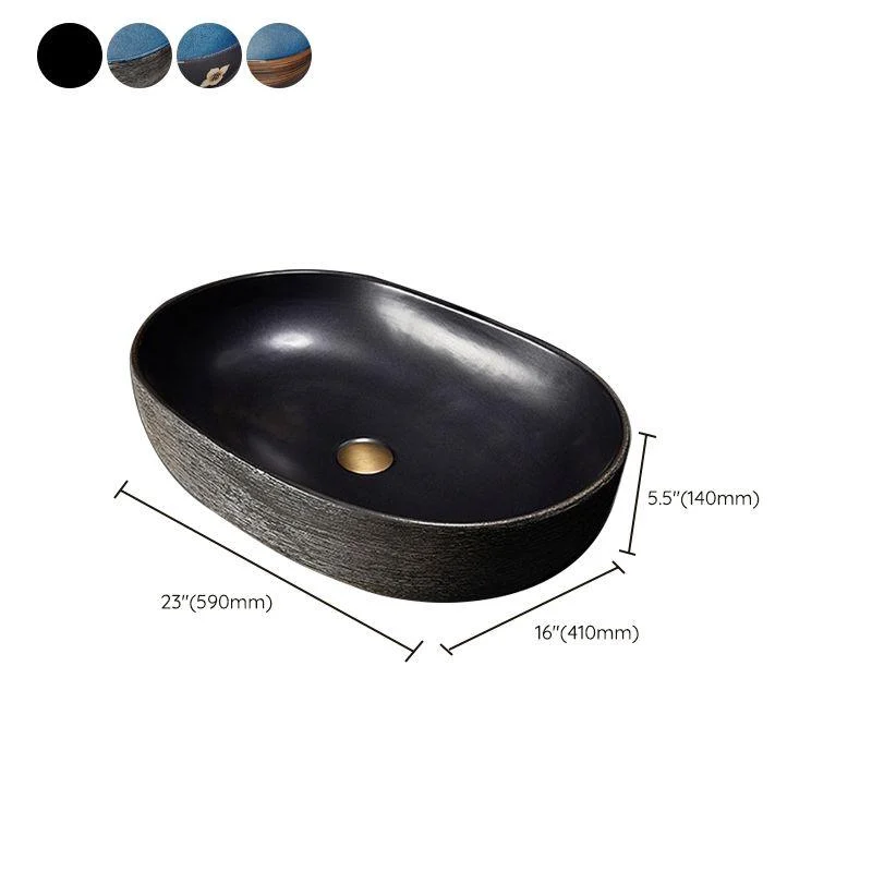 Modern Bathroom Sink Vitreous China Hand Painted Oval Vessel Lavatory Sink -Bathlova