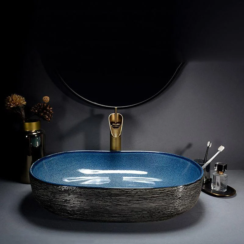 Modern Bathroom Sink Vitreous China Hand Painted Oval Vessel Lavatory Sink -Bathlova