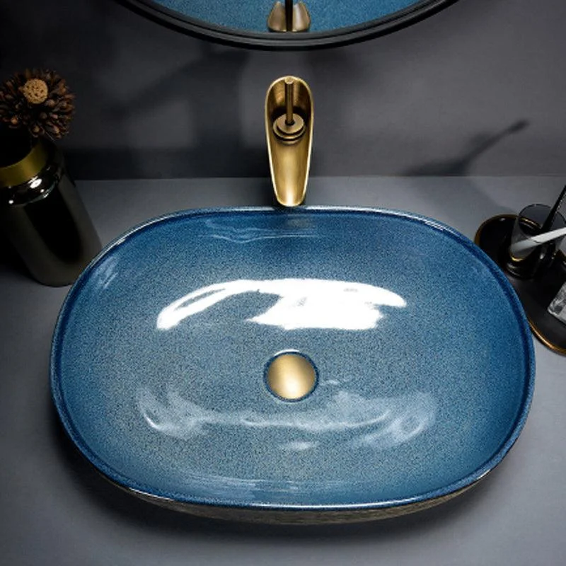 Modern Bathroom Sink Vitreous China Hand Painted Oval Vessel Lavatory Sink -Bathlova