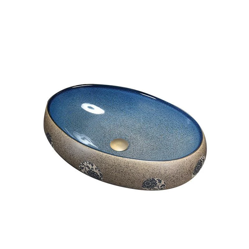 Modern Bathroom Sink Vitreous China Hand Painted Oval Vessel Lavatory Sink -Bathlova