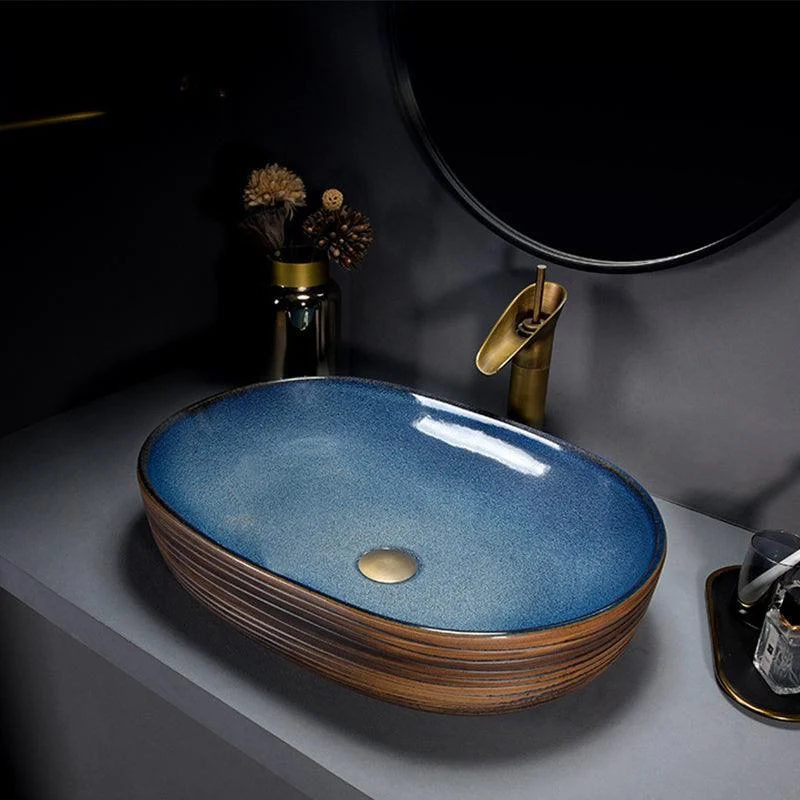 Modern Bathroom Sink Vitreous China Hand Painted Oval Vessel Lavatory Sink -Bathlova