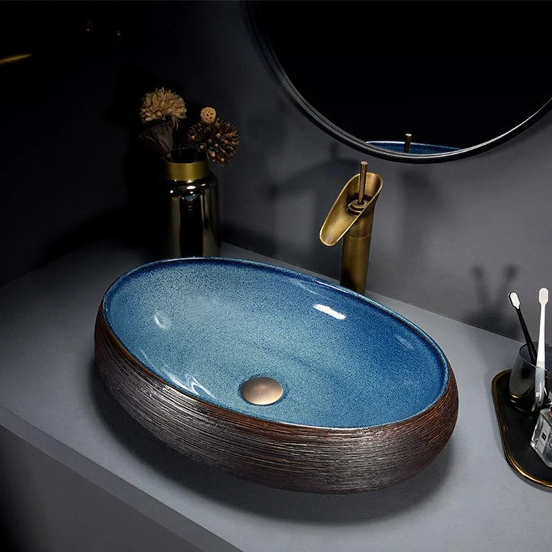 Modern Bathroom Sink Vitreous China Hand Painted Oval Vessel Lavatory Sink -Bathlova