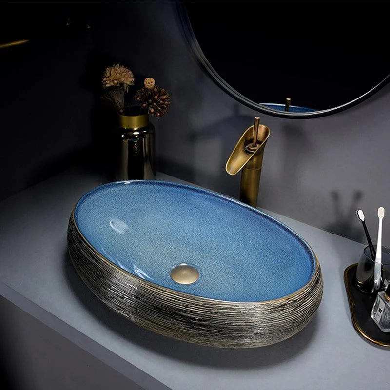 Modern Bathroom Sink Vitreous China Hand Painted Oval Vessel Lavatory Sink -Bathlova