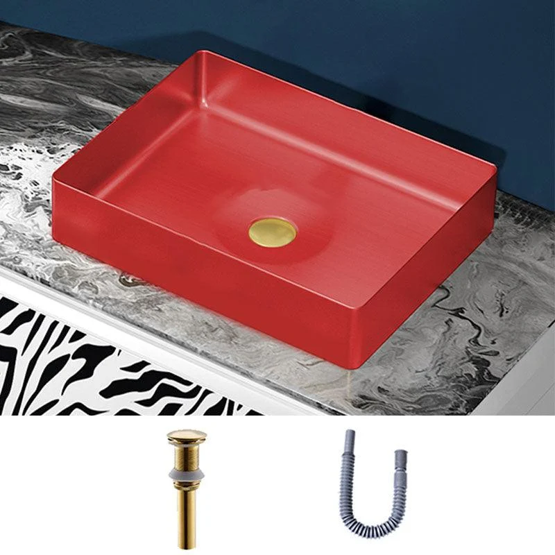 Modern Bathroom Sink with Pop-Up Drain Metal Rectangular Vessel Bathroom Sink -Bathlova