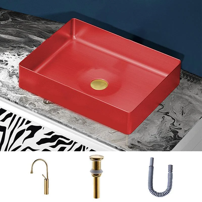 Modern Bathroom Sink with Pop-Up Drain Metal Rectangular Vessel Bathroom Sink -Bathlova