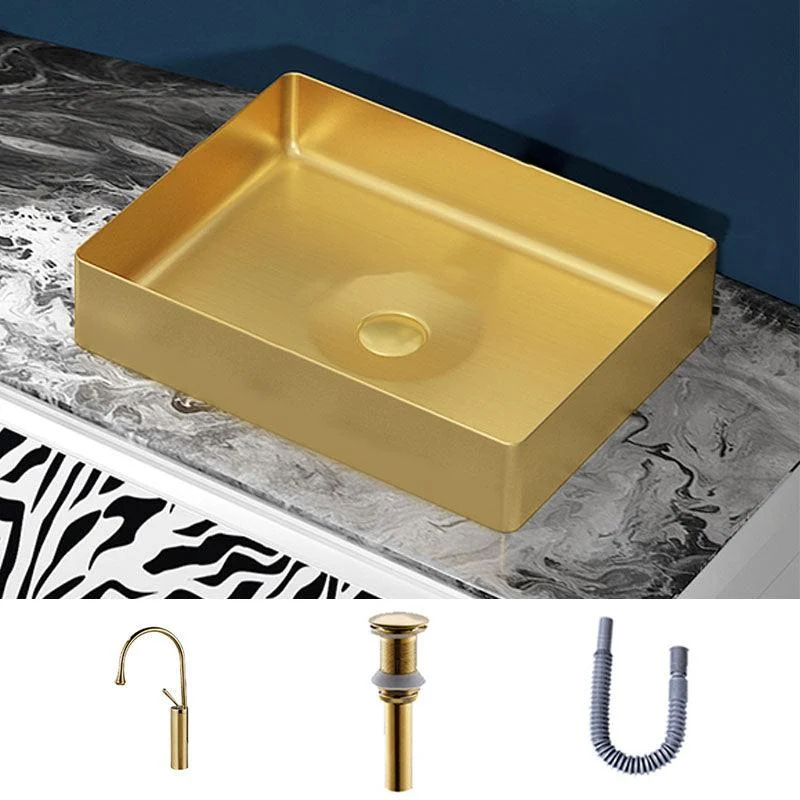 Modern Bathroom Sink with Pop-Up Drain Metal Rectangular Vessel Bathroom Sink -Bathlova