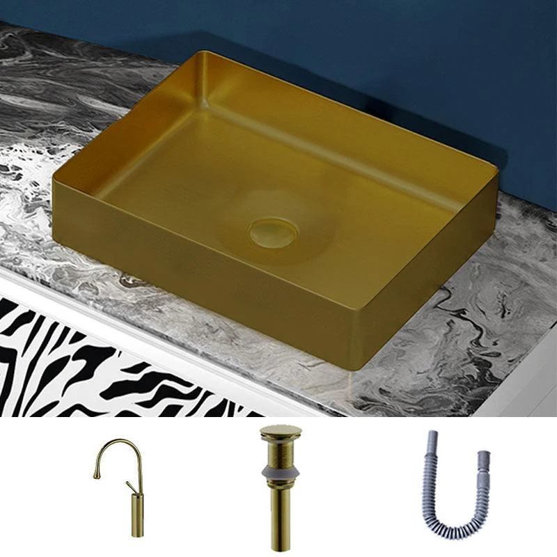 Modern Bathroom Sink with Pop-Up Drain Metal Rectangular Vessel Bathroom Sink -Bathlova