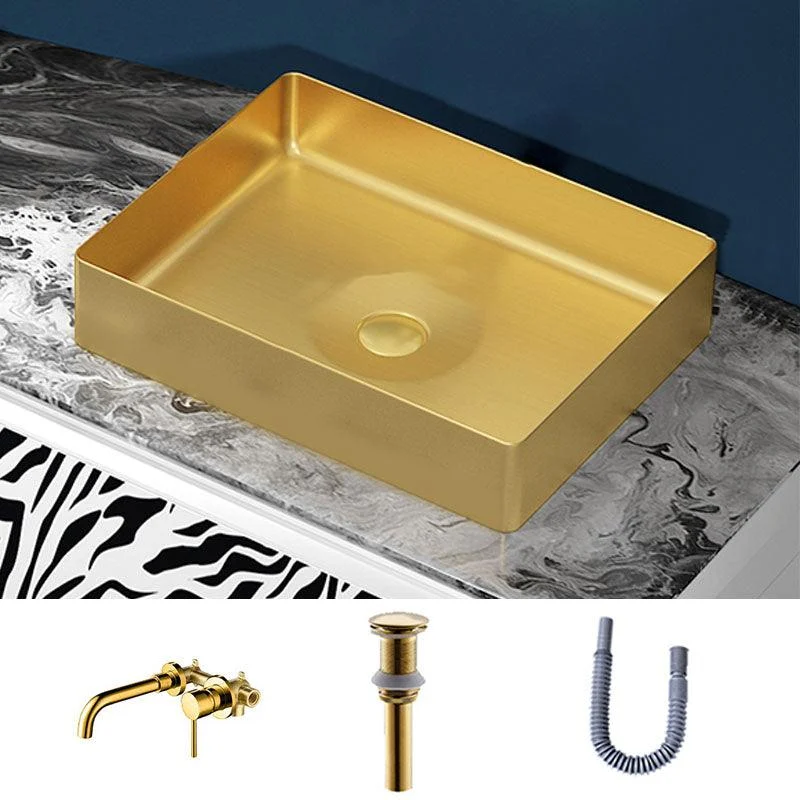 Modern Bathroom Sink with Pop-Up Drain Metal Rectangular Vessel Bathroom Sink -Bathlova