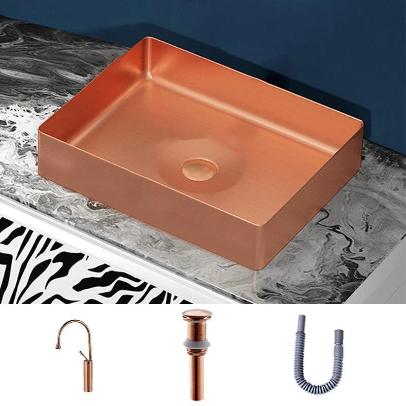 Modern Bathroom Sink with Pop-Up Drain Metal Rectangular Vessel Bathroom Sink -Bathlova