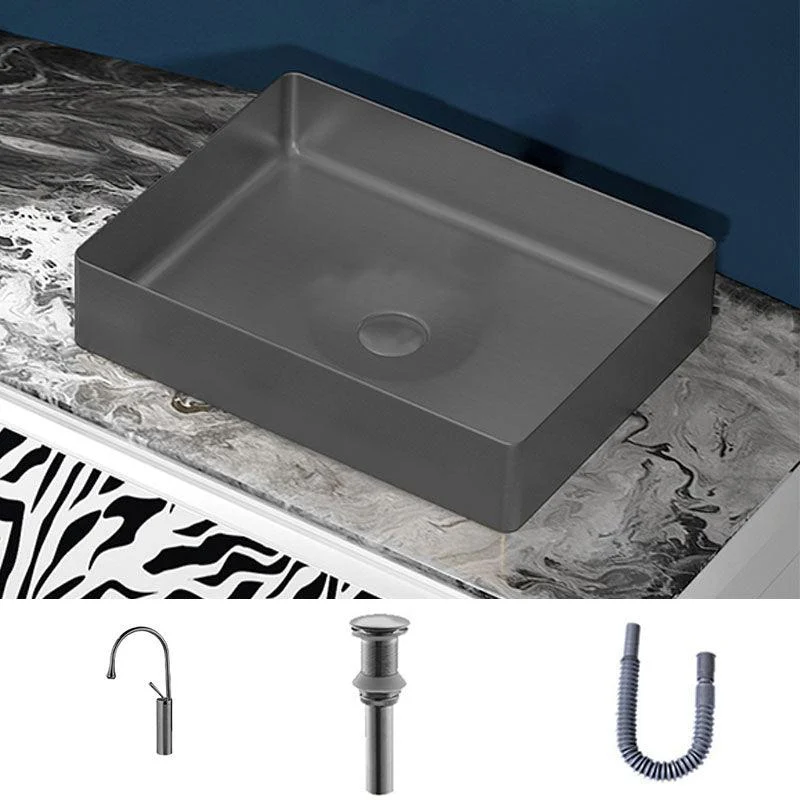 Modern Bathroom Sink with Pop-Up Drain Metal Rectangular Vessel Bathroom Sink -Bathlova